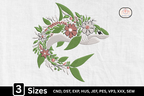 Botanical Floral Shark: A Unique Embroidery Design