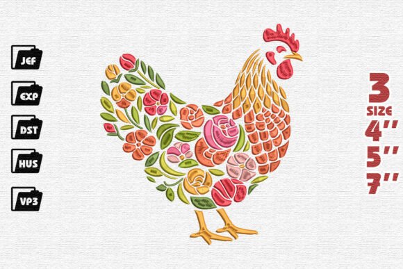 Charming Colorful Folk Art Floral Chicken Design