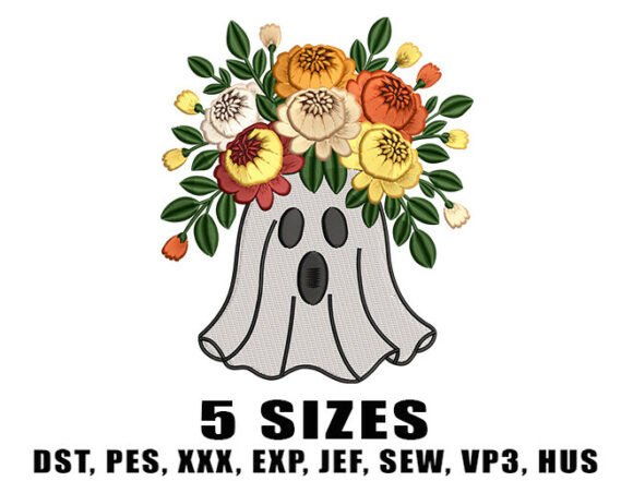 Charming Floral Sheet Ghost Embroidery Design