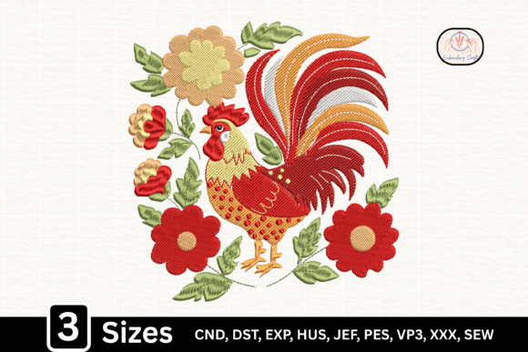 Charming Folk Art Chicken Floral Rooster