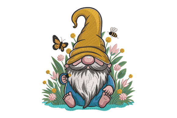 Charming Gnome with Flowers and Bees Design