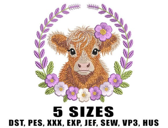 Charming Highland Cow with Lavender Frame