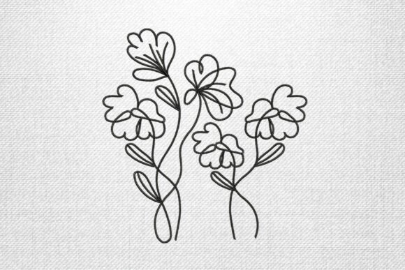 Charming One Line Flowers Embroidery Design