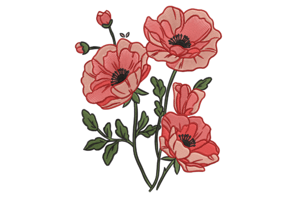 Charming Poppy Flowers for Festive Embroidery