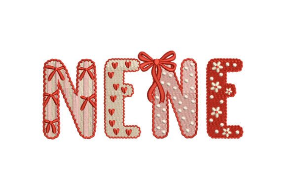 Charming Red Pink NENE Text with Bow and Flowers