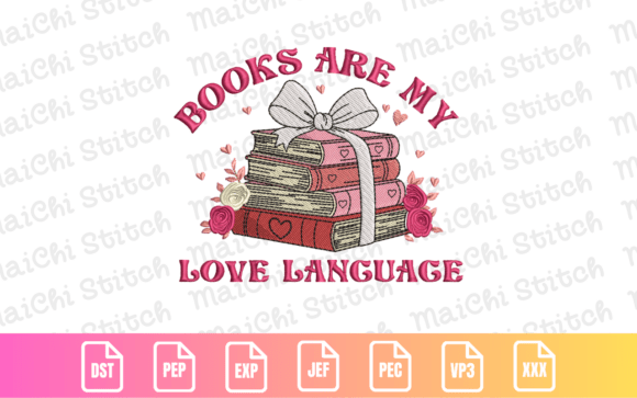 Charming Stacked Books Valentine Embroidery