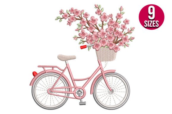 Cherry Flowers Bike: A Charming Spring Embroidery
