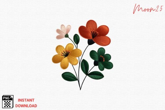 Colorful Floral Embroidery PNG for Apparel