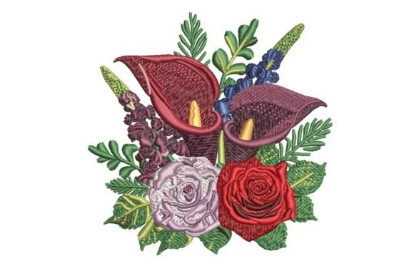 Dark Red Floral Bouquet: A Luxurious Embroidery Design