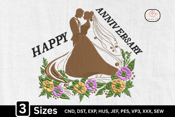Elegant Bride Groom Happy Anniversary Embroidery