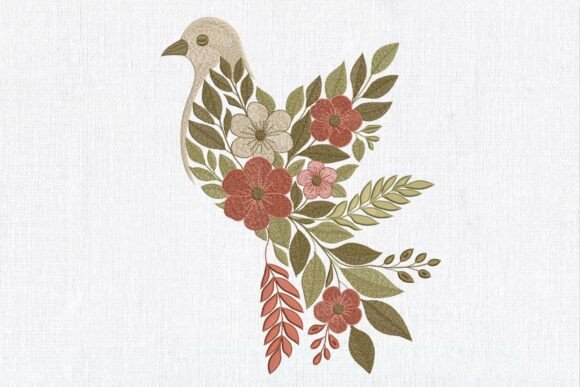Floral Boho Pigeon: A Charming Embroidery Design