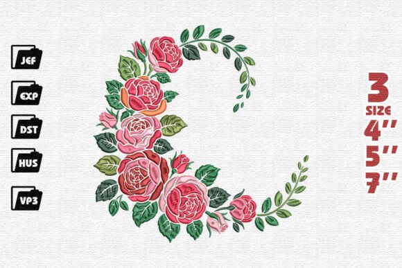 Rose Crescent Embroidery Design: A Luxurious Floral Touch
