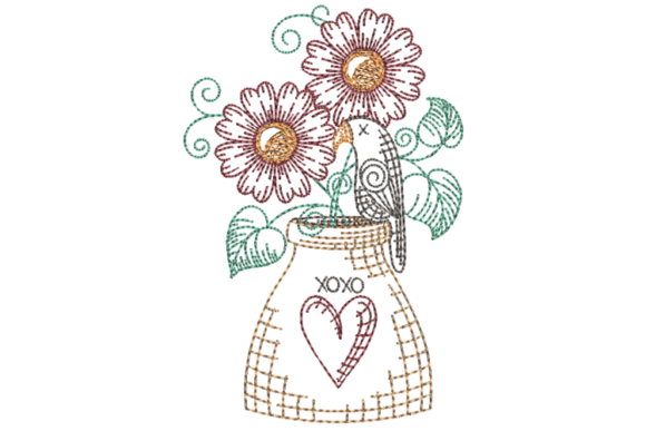 Rustic Charm: Primitive Crow and Flowers Embroidery