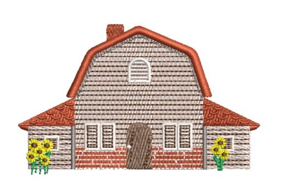 Rustic Farmhouse with Flowers Embroidery