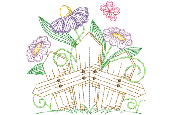 Spring Fence and Flowers: A Charming Embroidery Design