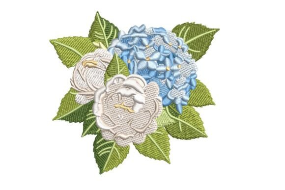 White and Blue Bouquet: A Fresh, Classic Embroidery Design